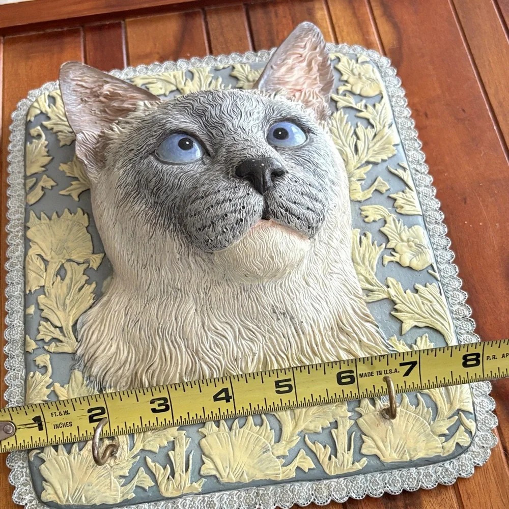 Siamese Cat Ceramic 3D Pet Portrait Animals Art Wall Hanging with Hooks